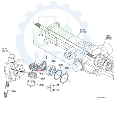 Kubota-Traktor-Ersatzteile konfrontieren 4WD Axle Bevel Gear Set 18T